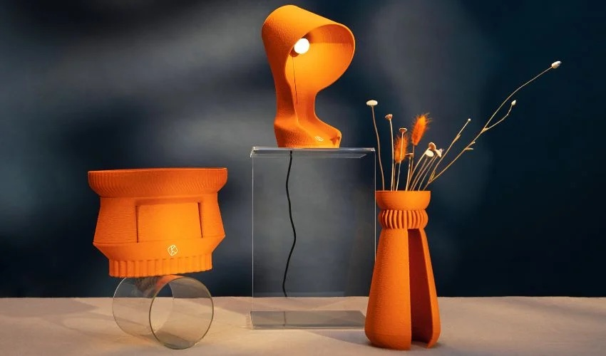 使用橙子、柠檬和咖啡渣的3D打印家具上的Krill设计